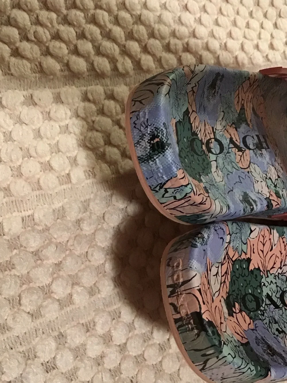 Coach Red Logo Floral Print Slide Sandals